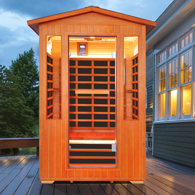 2-Person Outdoor Sauna | 2,000W Heating | Fir & Red Cedar Wood | LED Lighting