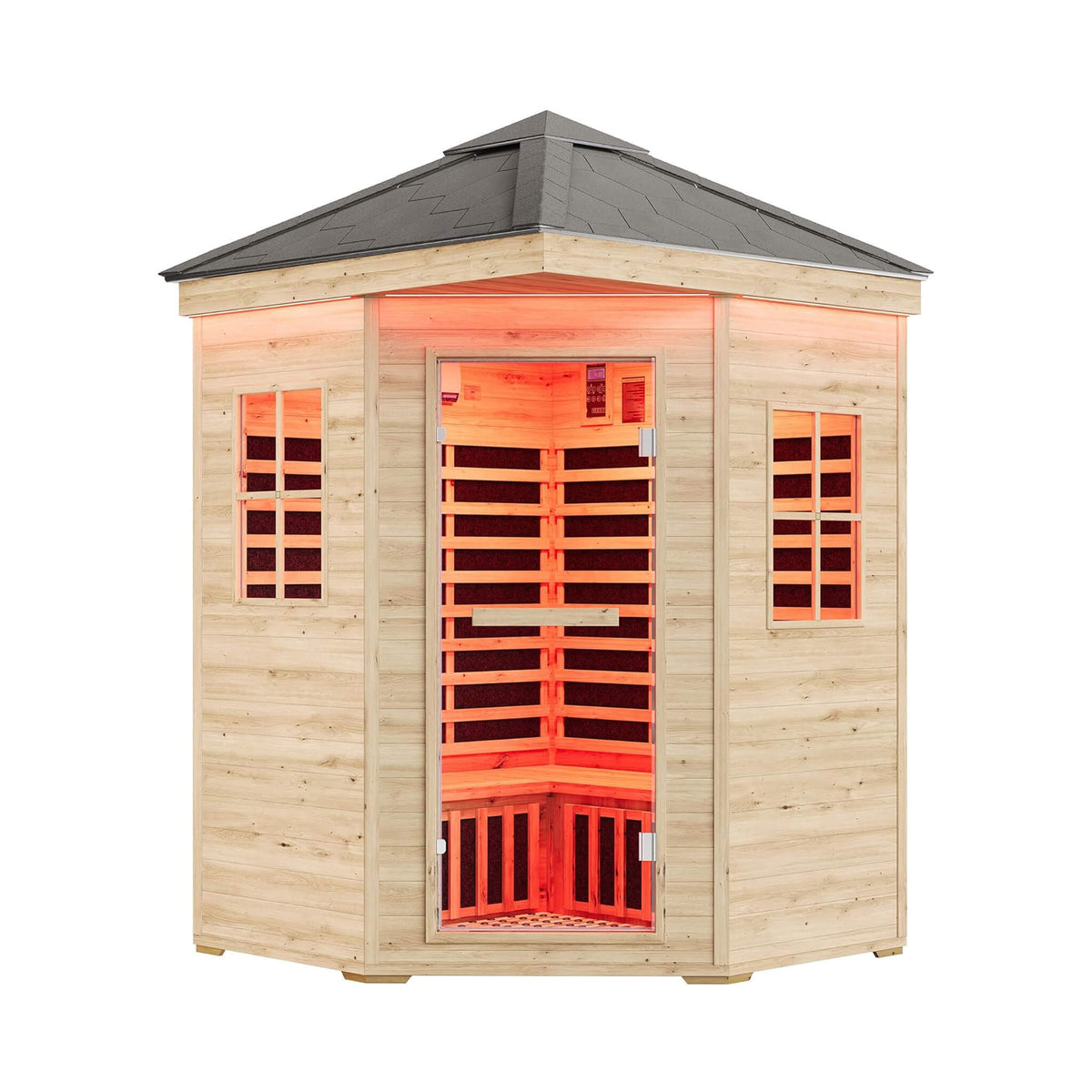 Monaco 4-Person Low EMF Spruce Wood Outdoor Infrared Sauna With Bluetooth Speakers & LED Lights