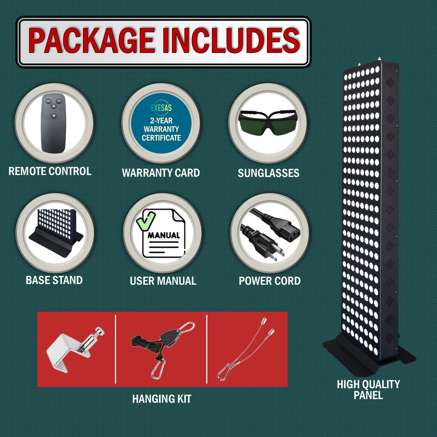 EXESAS Full-Body LED Light Panel | 200 Dual-Chip LEDs | 630nm, 660nm, 810nm & 850nm