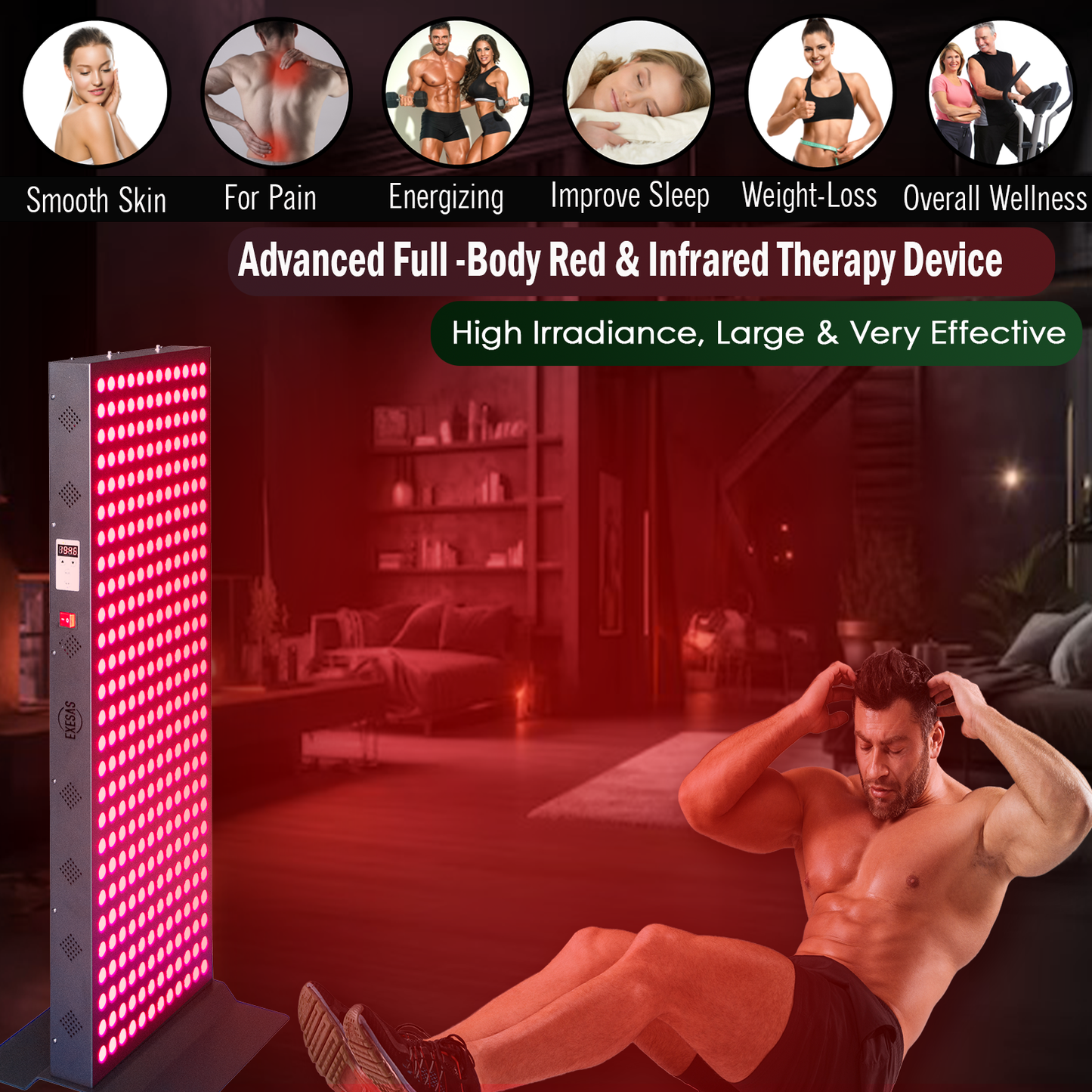 EXESAS Full-Body Red & Near-Infrared LED Panel | 324 LEDs | Four Wavelengths | Remote Included