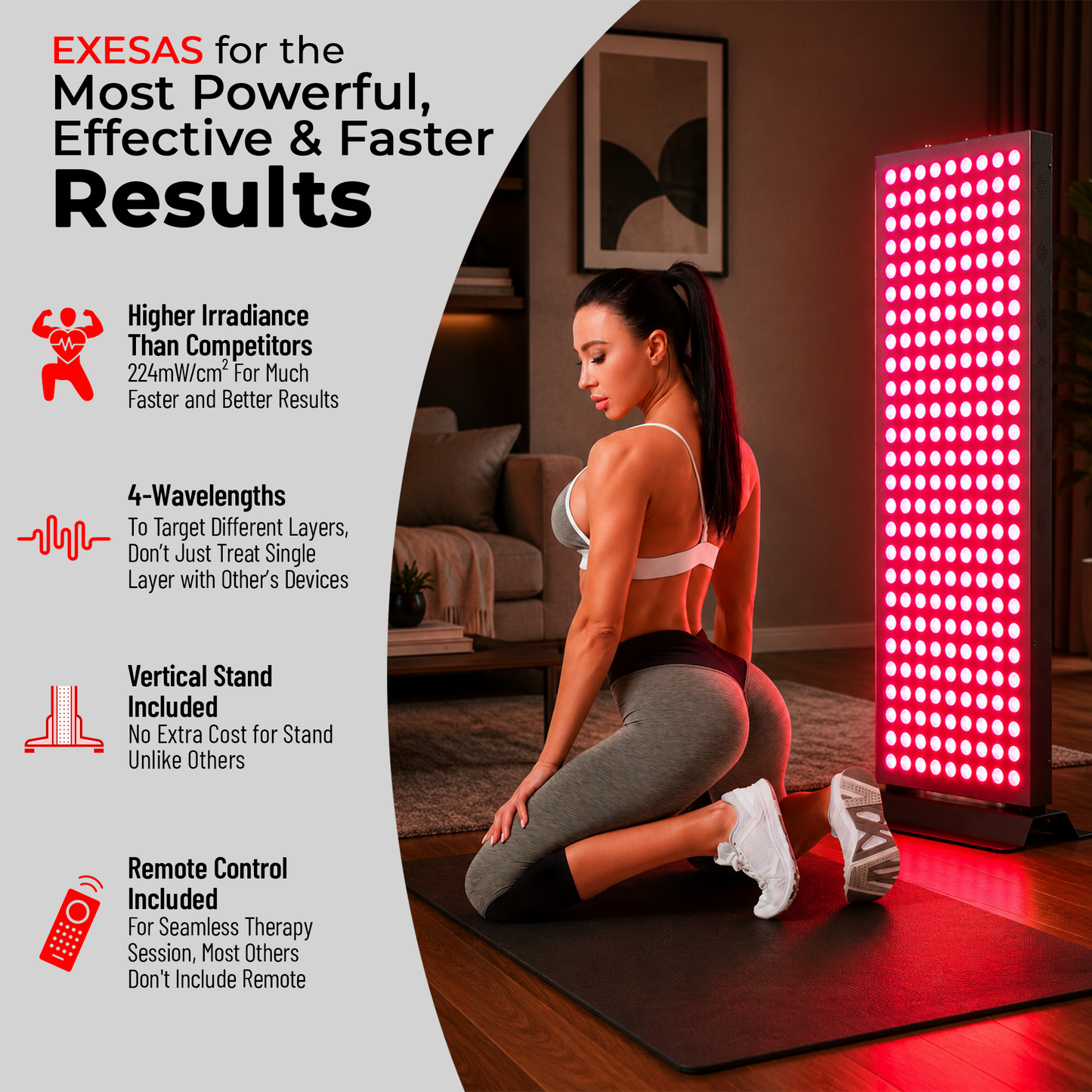 EXESAS Full-Body Red & Near-Infrared LED Panel | 324 LEDs | Four Wavelengths | Remote Included