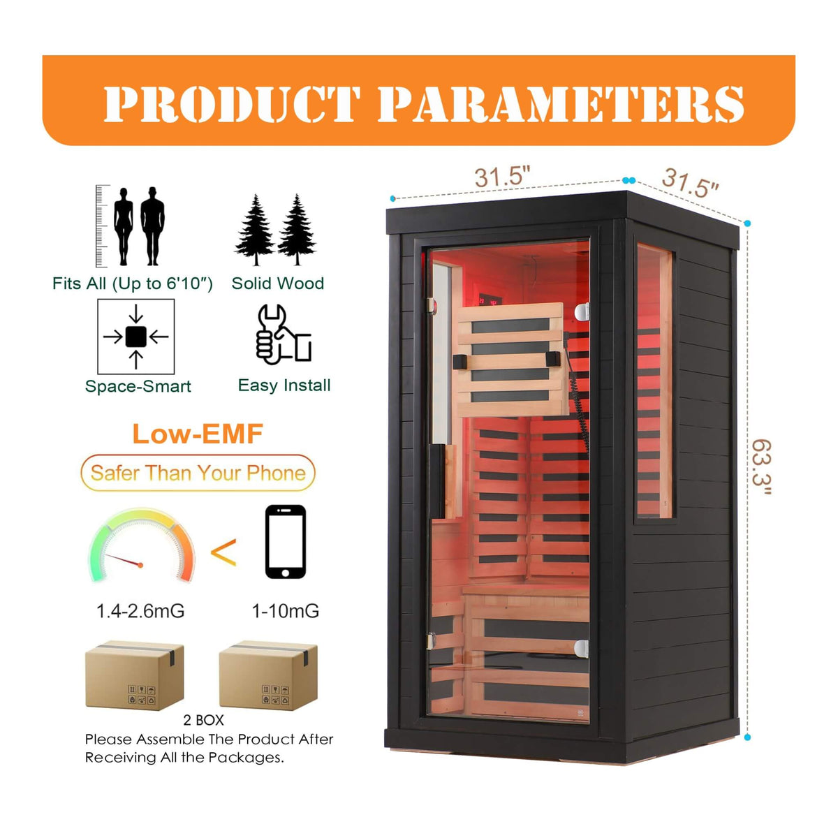2-Person Low EMF Indoor Infrared Sauna With Red Light Therapy