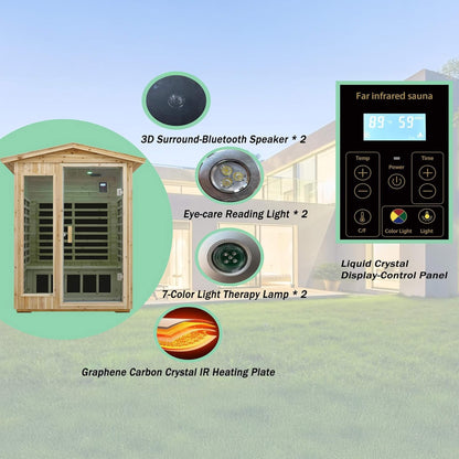 Vexa Luxury 2-Person Outdoor Low EMF Hemlock Infrared Sauna With Bluetooth & Chromotherapy Light