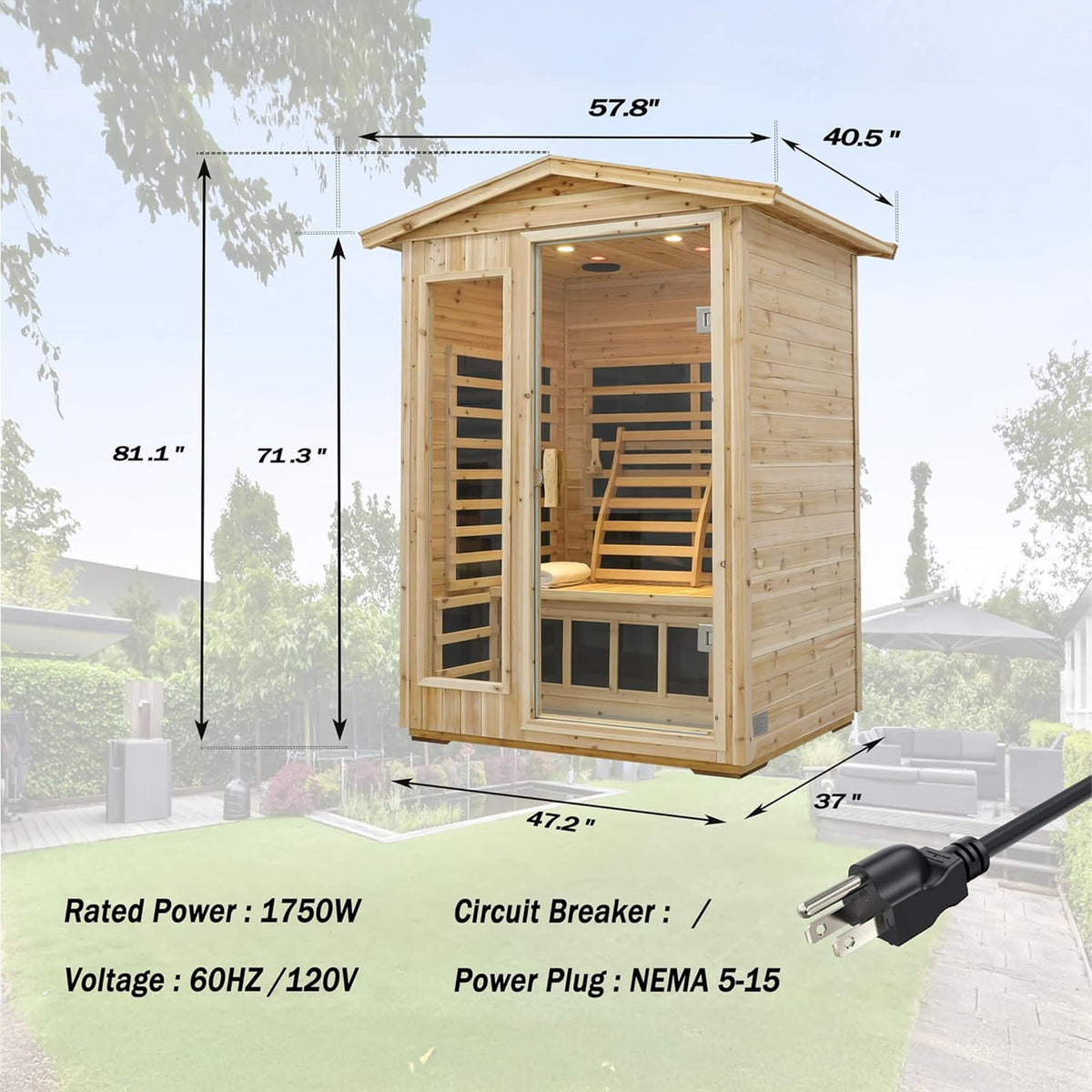 Vexa Luxury 2-Person Outdoor Low EMF Hemlock Infrared Sauna With Bluetooth & Chromotherapy Light