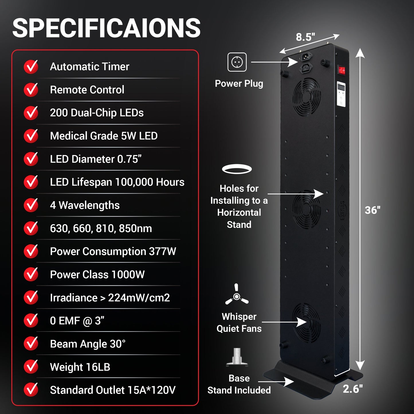 EXESAS Full-Body LED Light Panel | 200 Dual-Chip LEDs | 630nm, 660nm, 810nm & 850nm