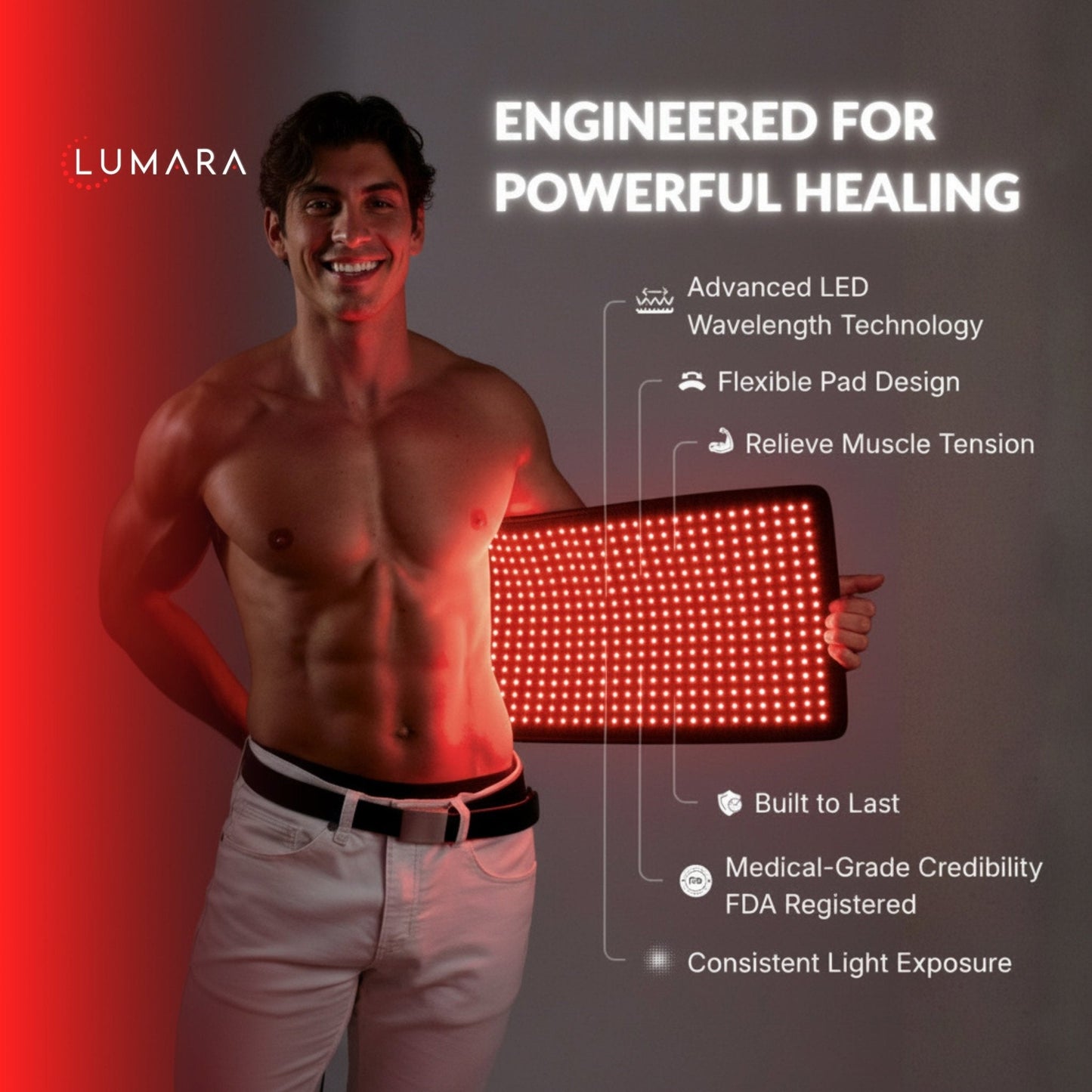 Lumara Tri-Wavelength LED Therapy Pad | 635nm, 830nm & 940nm Light Therapy Pad