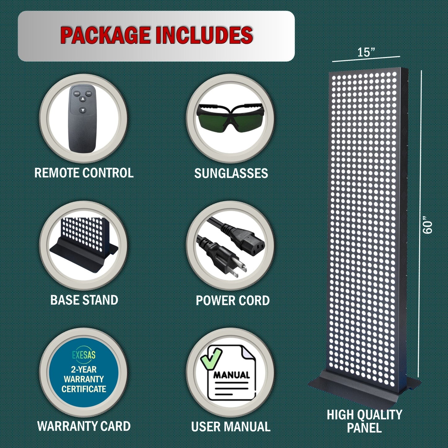 EXESAS Full-Body LED Light Panel | 600 Dual-Chip LEDs | 630nm, 660nm, 810nm & 850nm