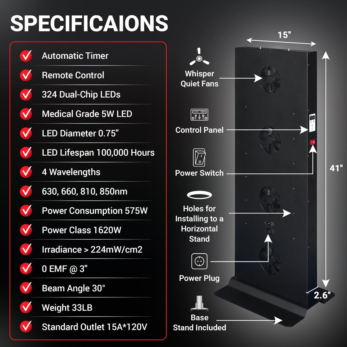 EXESAS Full-Body Red & Near-Infrared LED Panel | 324 LEDs | Four Wavelengths | Remote Included
