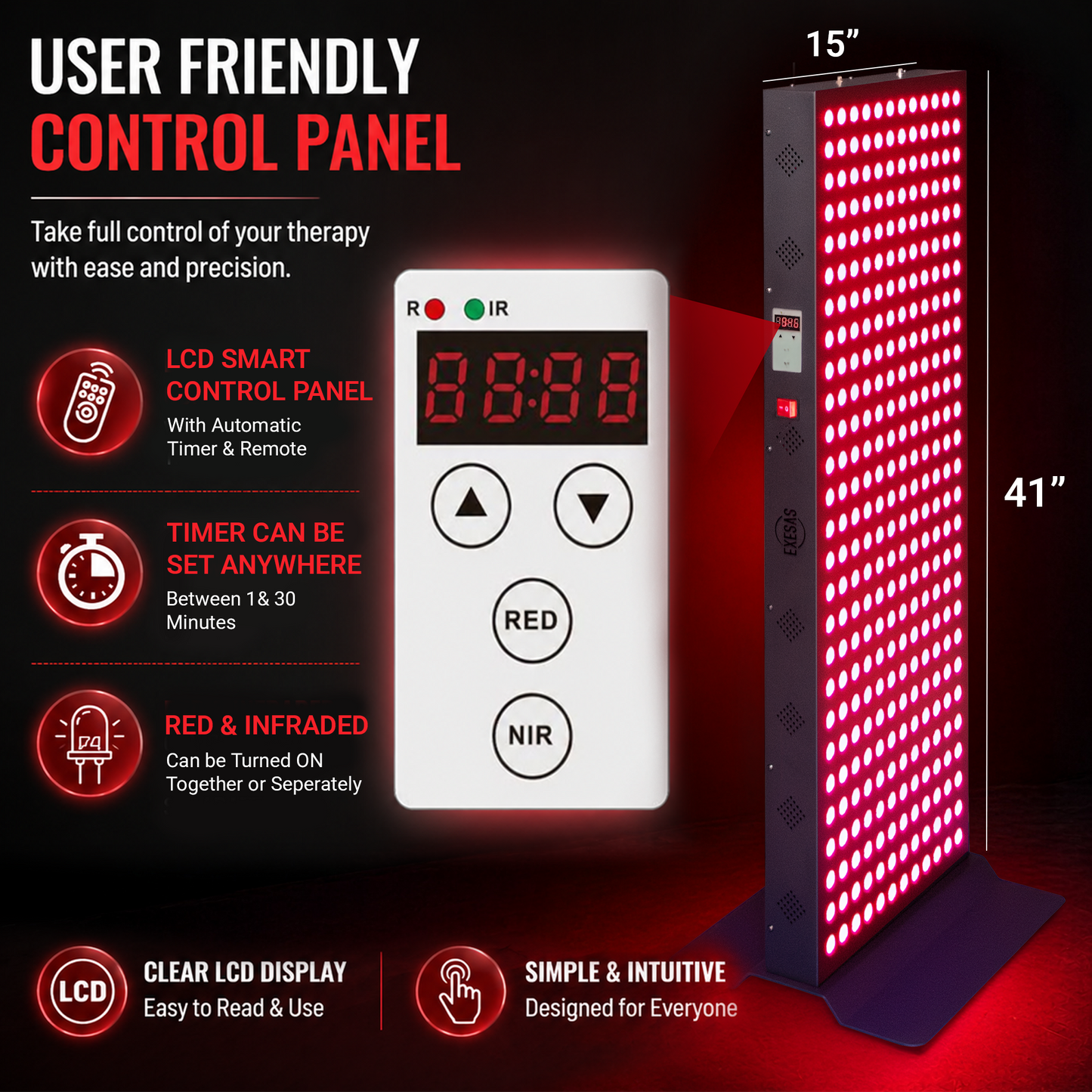 EXESAS Full-Body Red & Near-Infrared LED Panel | 324 LEDs | Four Wavelengths | Remote Included