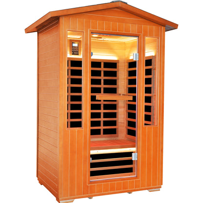 2-Person Outdoor Sauna | 2,000W Heating | Fir & Red Cedar Wood | LED Lighting