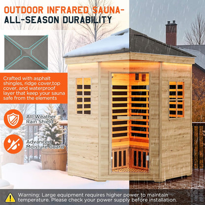 Monaco 4-Person Low EMF Spruce Wood Outdoor Infrared Sauna With Bluetooth Speakers & LED Lights