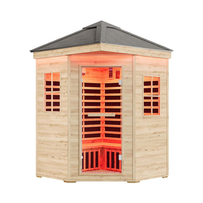 Monaco 4-Person Low EMF Spruce Wood Outdoor Infrared Sauna With Bluetooth Speakers & LED Lights