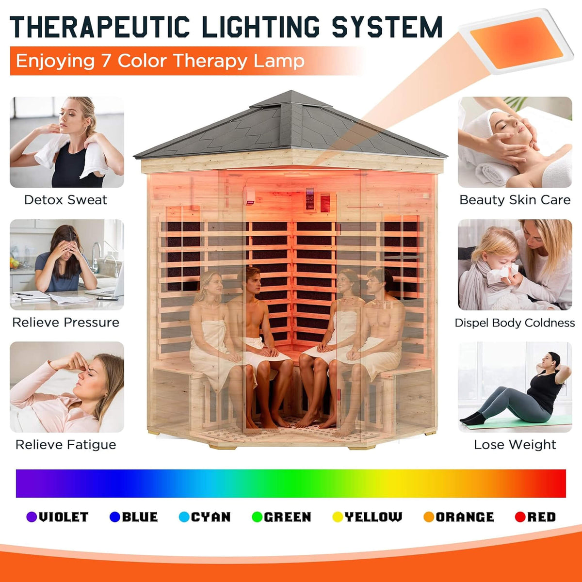 Monaco 4-Person Low EMF Spruce Wood Outdoor Infrared Sauna With Bluetooth Speakers & LED Lights