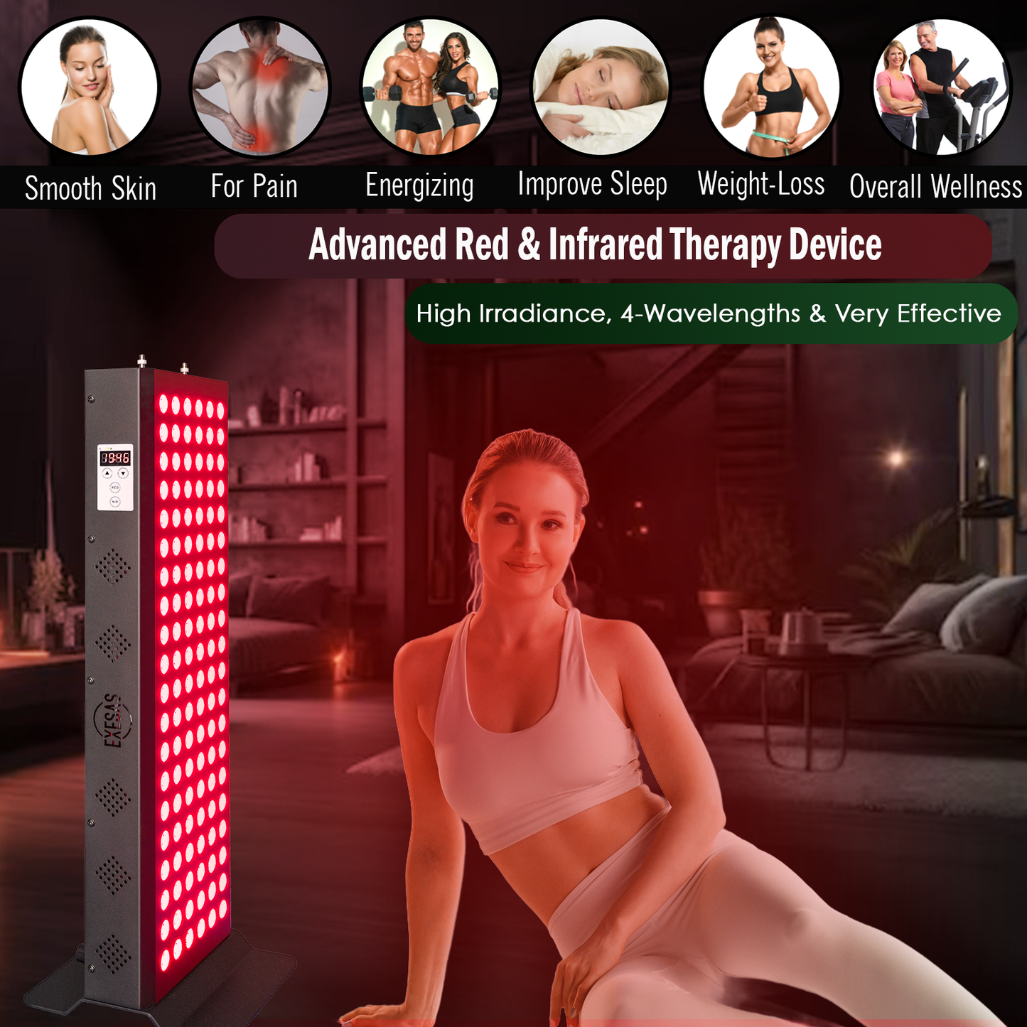 EXESAS LED Light Panel | 120 Dual-Chip LEDs | 630nm, 660nm, 810nm & 850nm