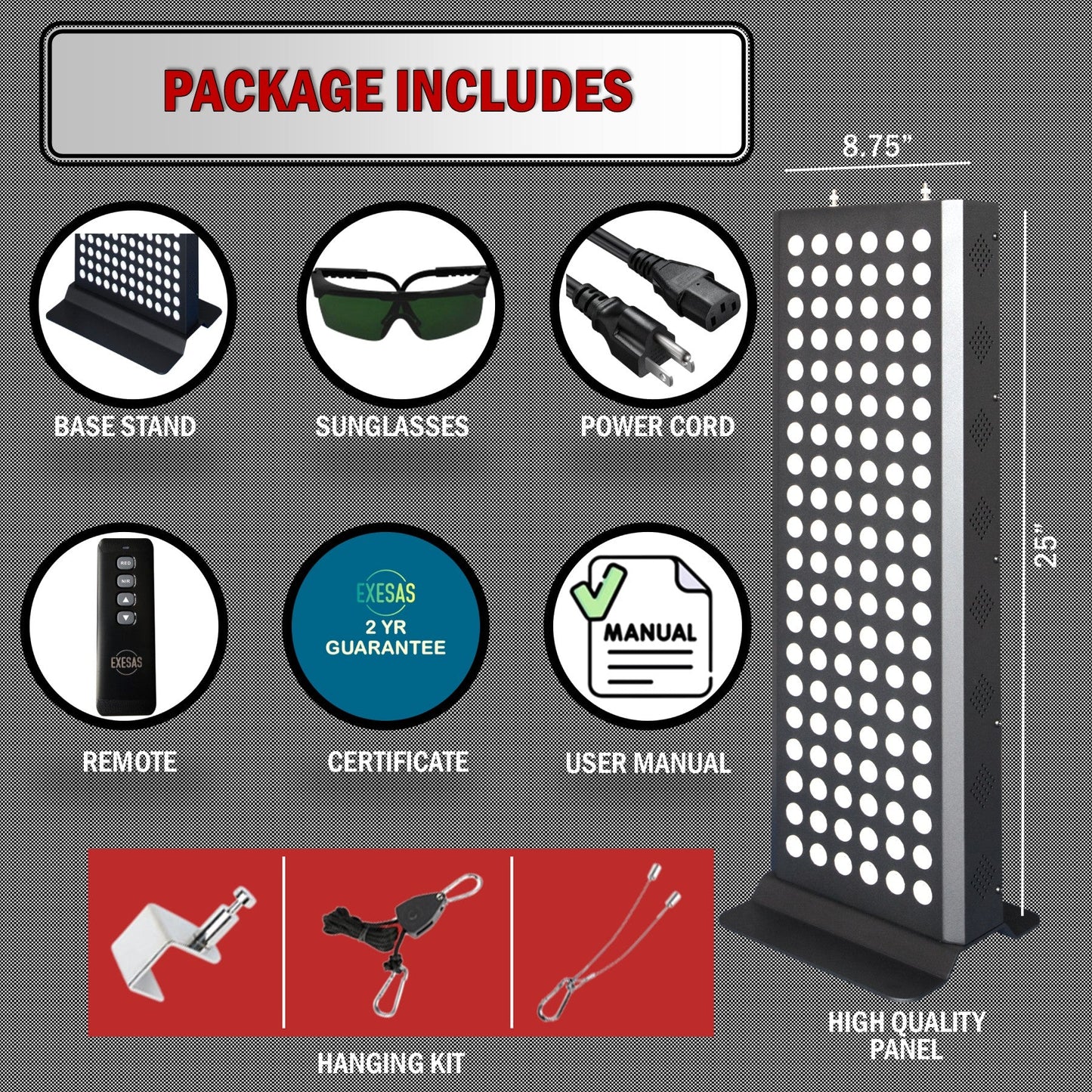 EXESAS LED Light Panel | 120 Dual-Chip LEDs | 630nm, 660nm, 810nm & 850nm