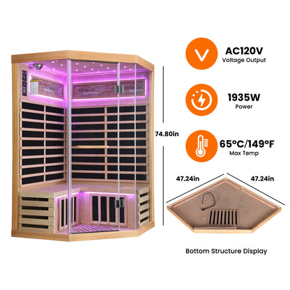 2-Person Canadian Hemlock Sauna with 7 Carbon Heating Plates