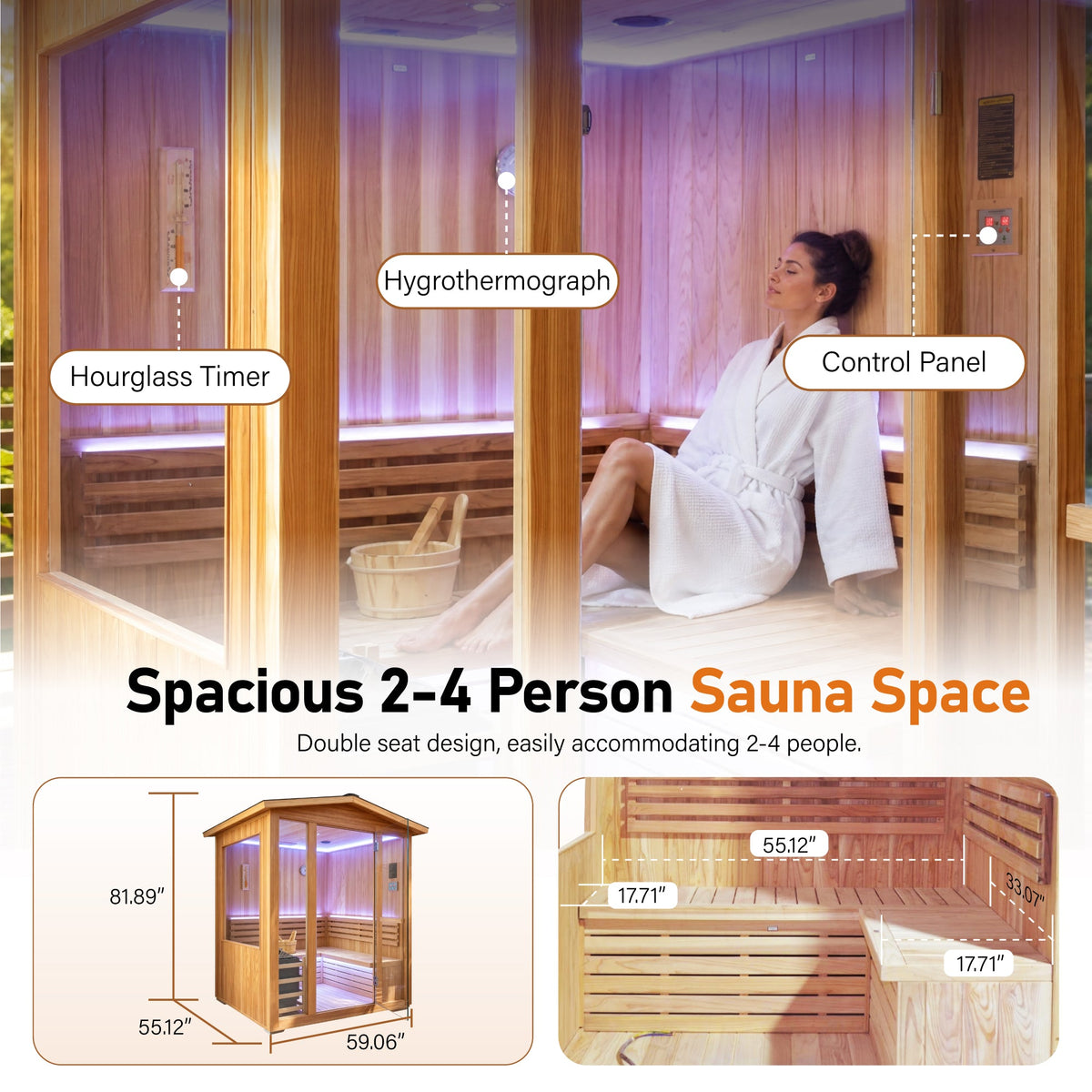 6000W Outdoor Traditional Steam Sauna | Cedar Wood | Up to 4 People