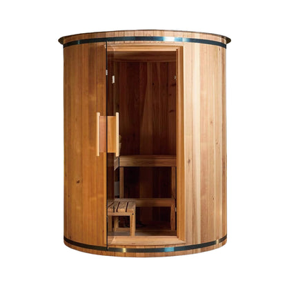 Barcelona Premium 78-Inch 4-Person Cedar Wood Outdoor Vertical Barrel Sauna | 6KW Heater | LED Lights & Stones