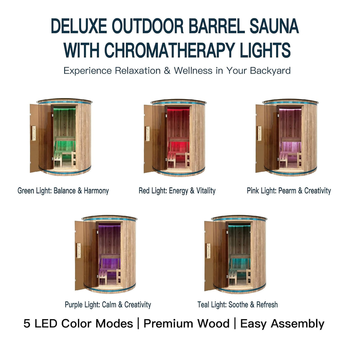 Barcelona Premium 78-Inch 4-Person Cedar Wood Outdoor Vertical Barrel Sauna | 6KW Heater | LED Lights & Stones
