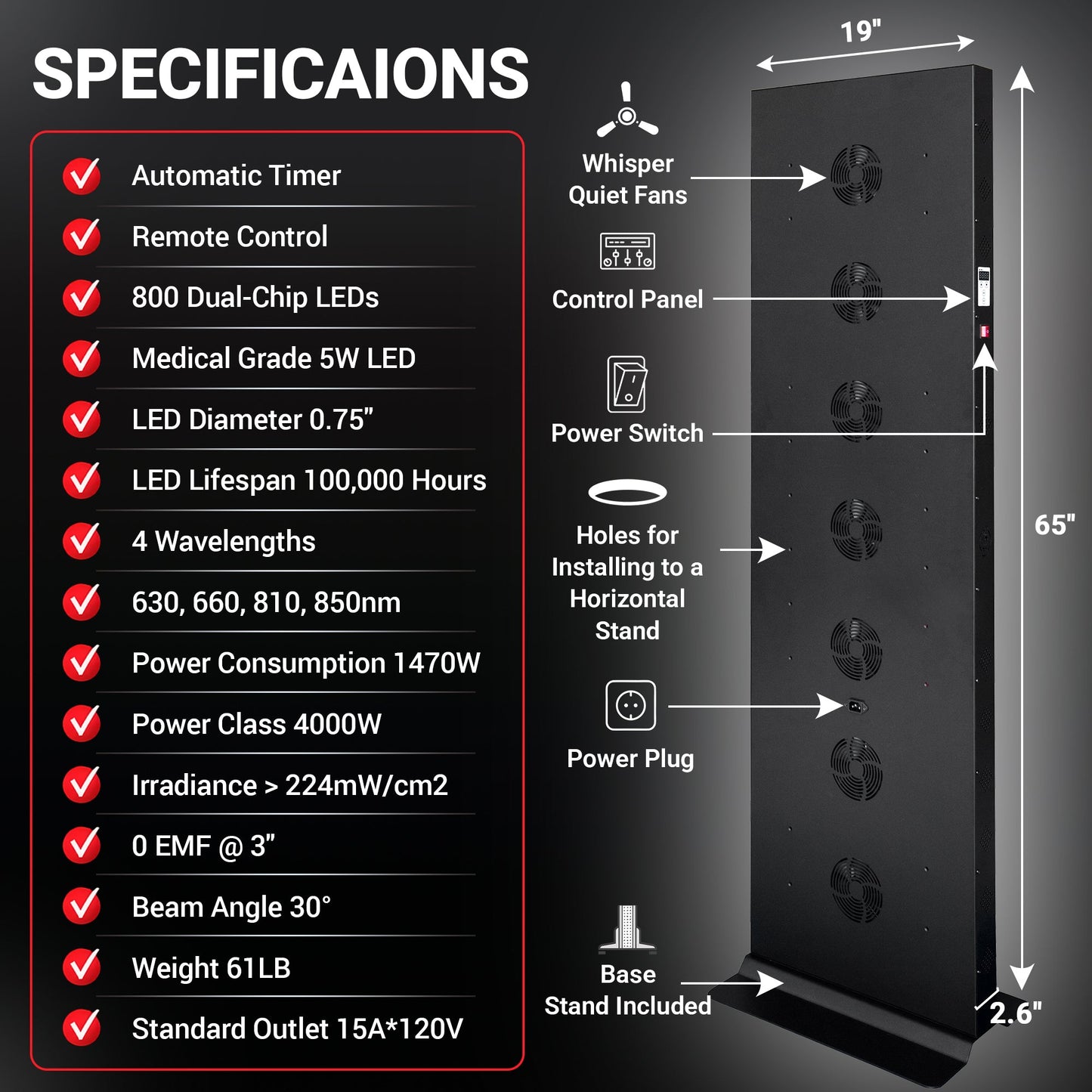 EXESAS Full-Body LED Light Panel | 800 Dual-Chip LEDs | 630nm, 660nm, 810nm & 850nm