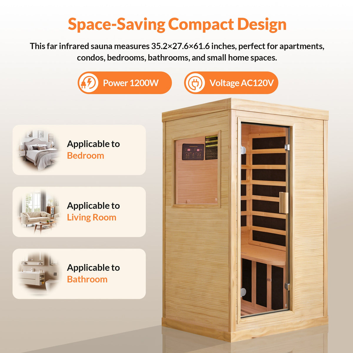 1-Person Chilean Pine Sauna with 7 Heating Plates