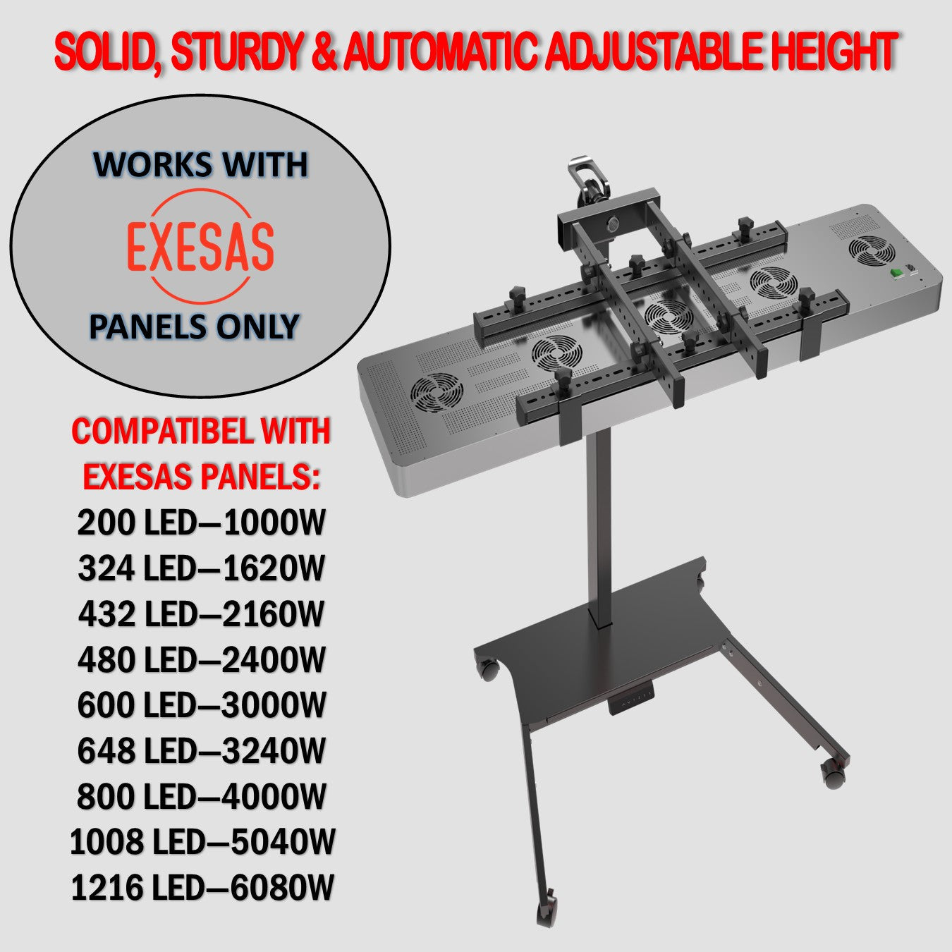 EXESAS Automatic Horizontal & Vertical Rolling Stand | Motorized Height Adjustment | Compatible with EXESAS LED Panels