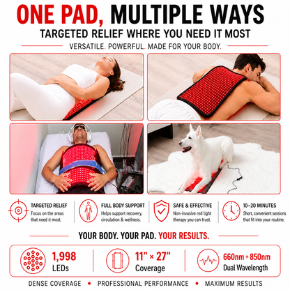 Large Red Light Therapy Pad | 27" x 11" | 1,998 LEDs