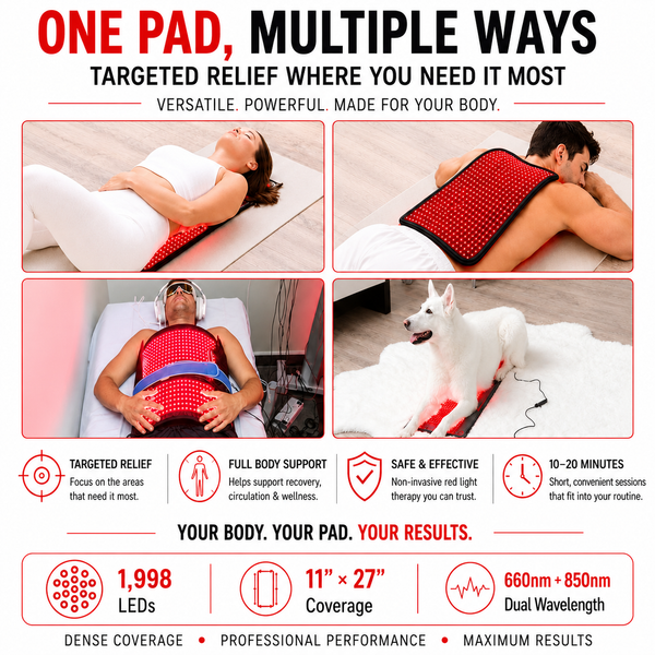 Large Red Light Therapy Pad | 27" x 11" | 1,998 LEDs