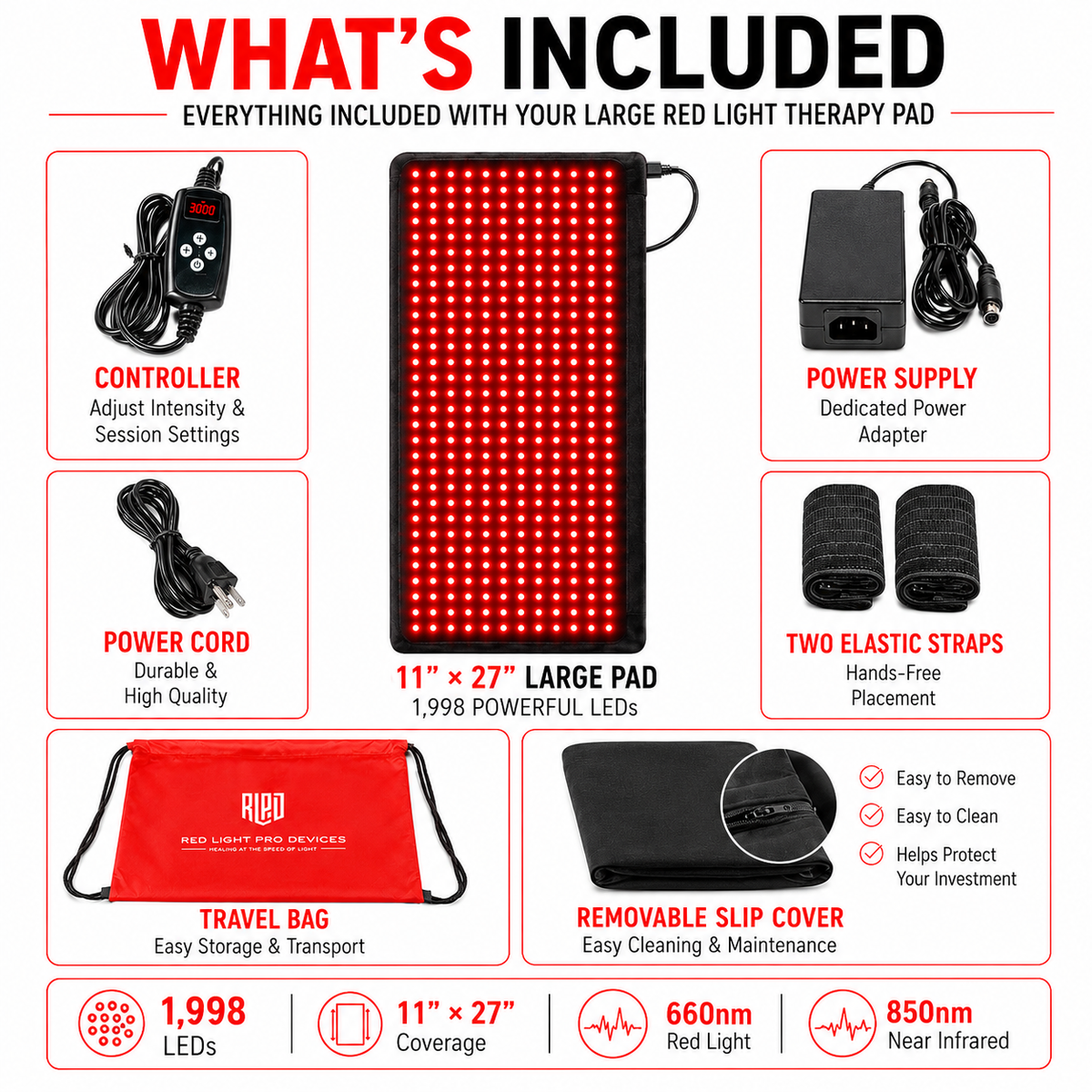 Large Red Light Therapy Pad | 27" x 11" | 1,998 LEDs