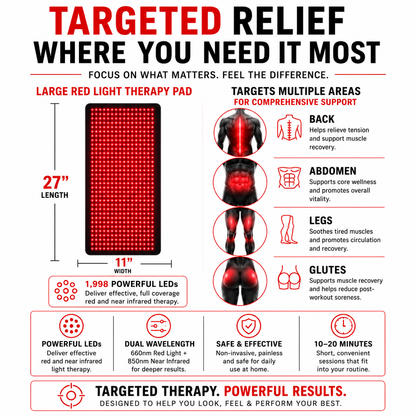 Large Red Light Therapy Pad | 27" x 11" | 1,998 LEDs