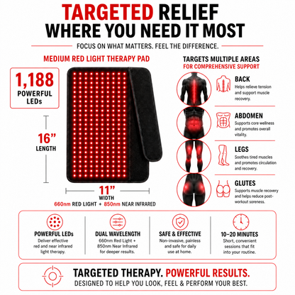 Medium Red Light Therapy Pad | 16" x 11" | 1,080 LEDs