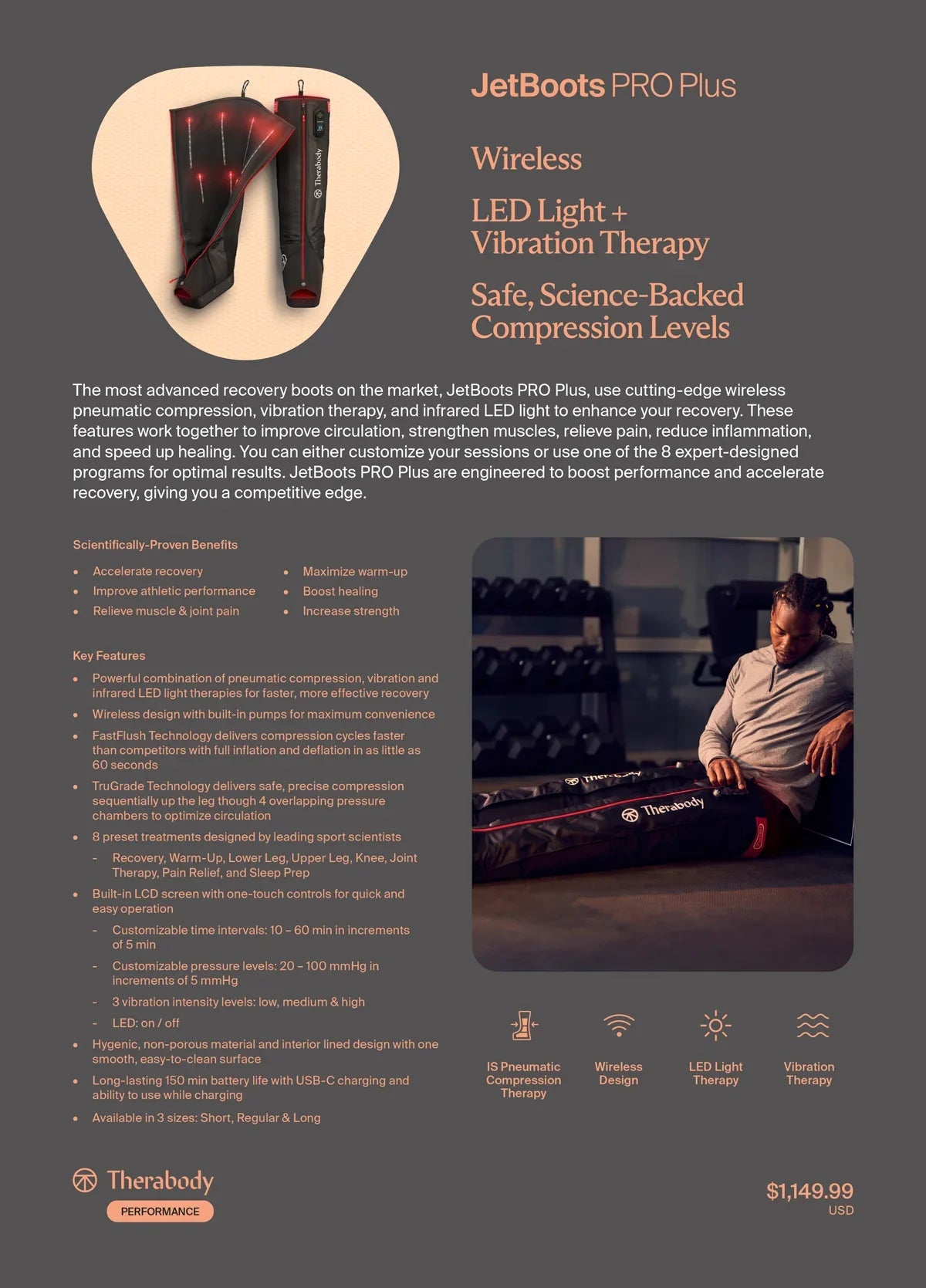 JetBoots PRO Plus | Wireless Compression Boots | 3-in-1 Therapy | FDA Cleared
