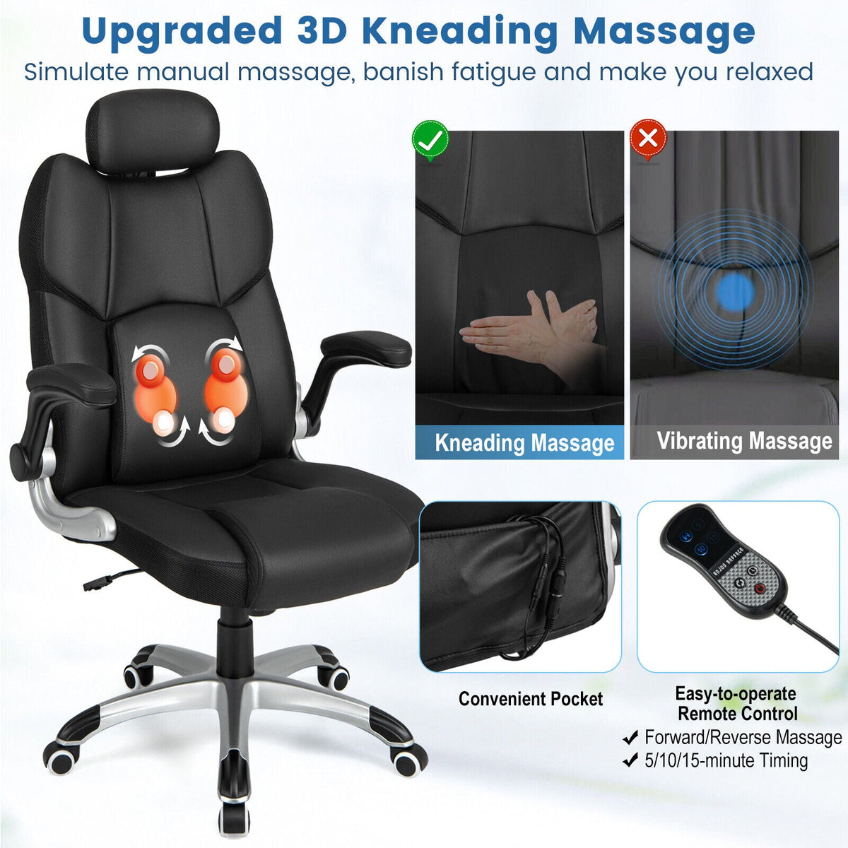 Kneading Massage Office Chair with Adjustable Headrest & Lumbar Support