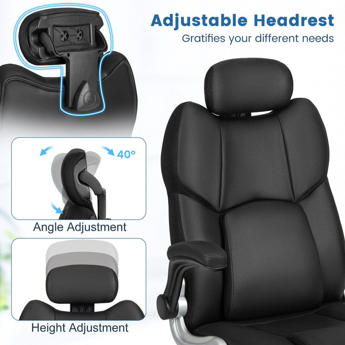 Kneading Massage Office Chair with Adjustable Headrest & Lumbar Support