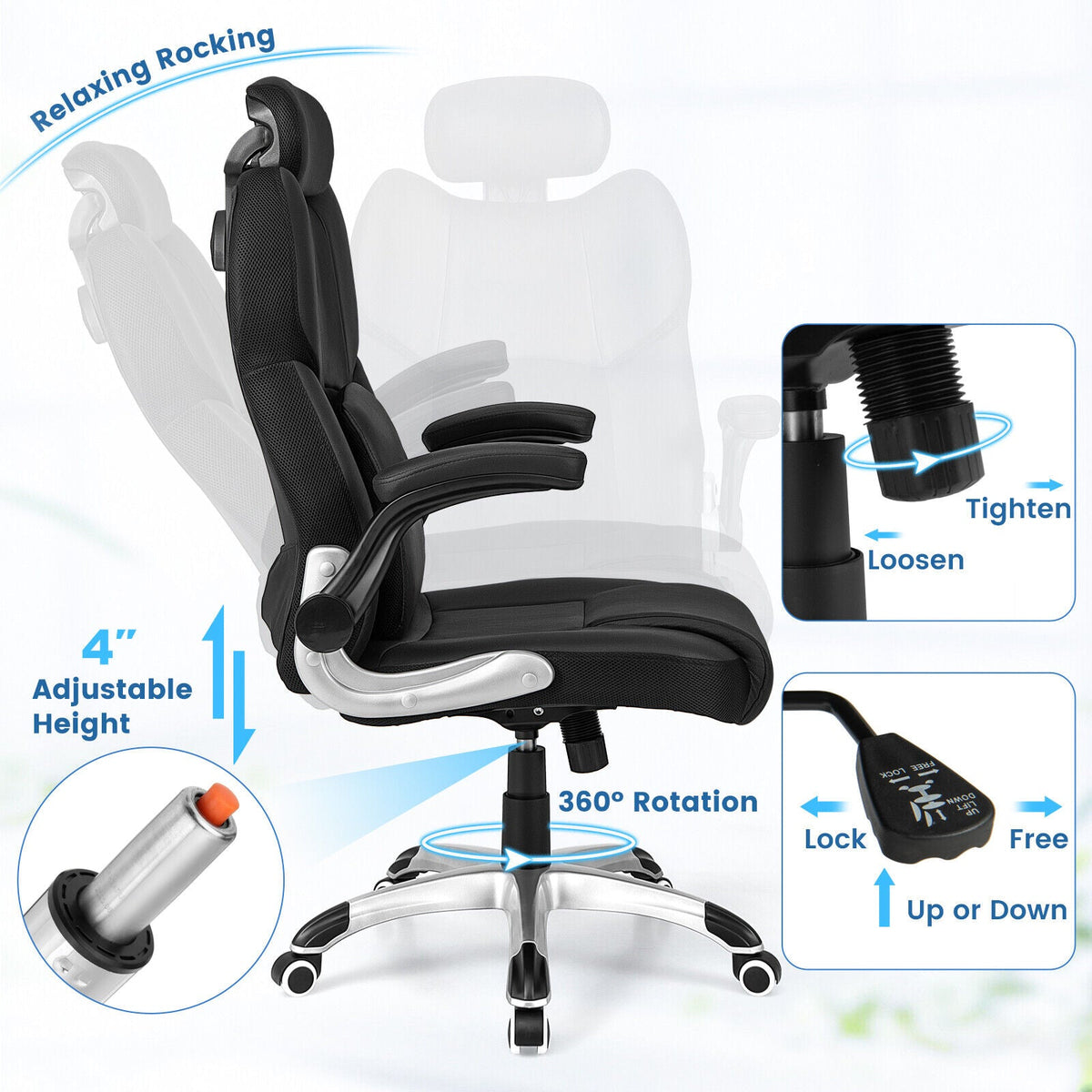 Kneading Massage Office Chair with Adjustable Headrest & Lumbar Support