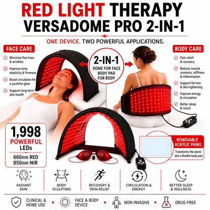 VersaDome Pro 2-in-1 Red Light Therapy Device | Face & Body | 1,998 LEDs