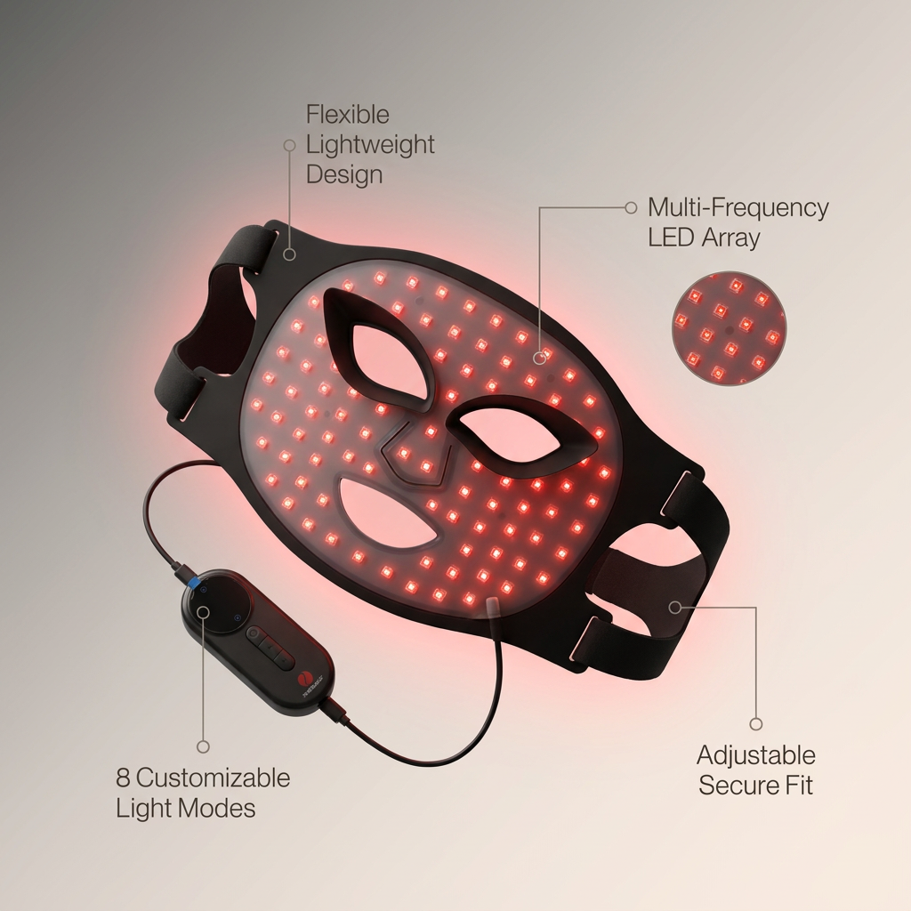 TheraGlow Mask2Go™ Red Light Therapy LED Face Mask — infographic