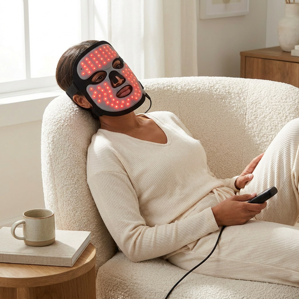 Red Light Therapy Face Mask Designed for Radiant Skin, 8 Light Modes, Adjustable Intensity, Portable Control