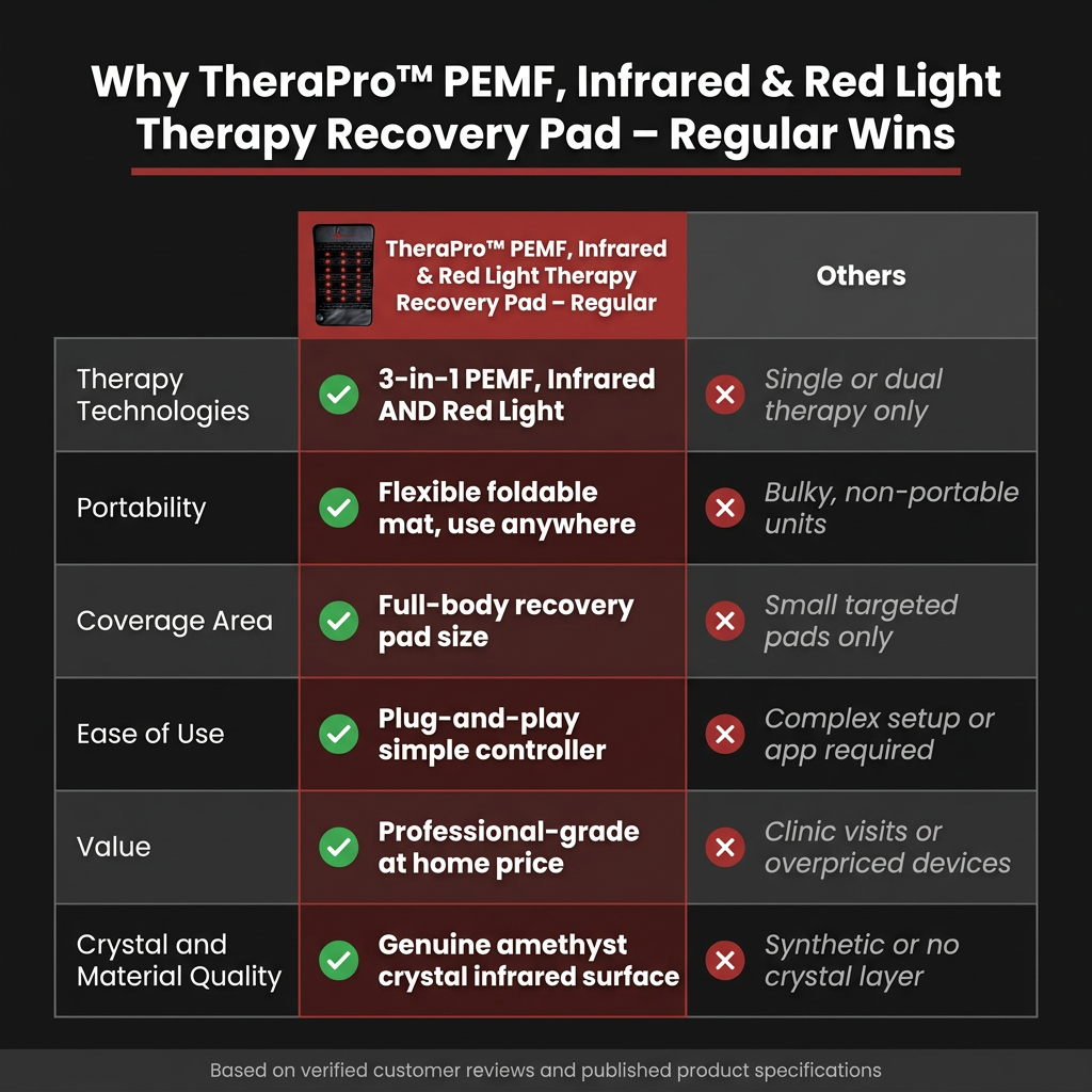 TheraPro™ PEMF, Infrared & Red Light Therapy Recovery Pad – Regular — Comparison