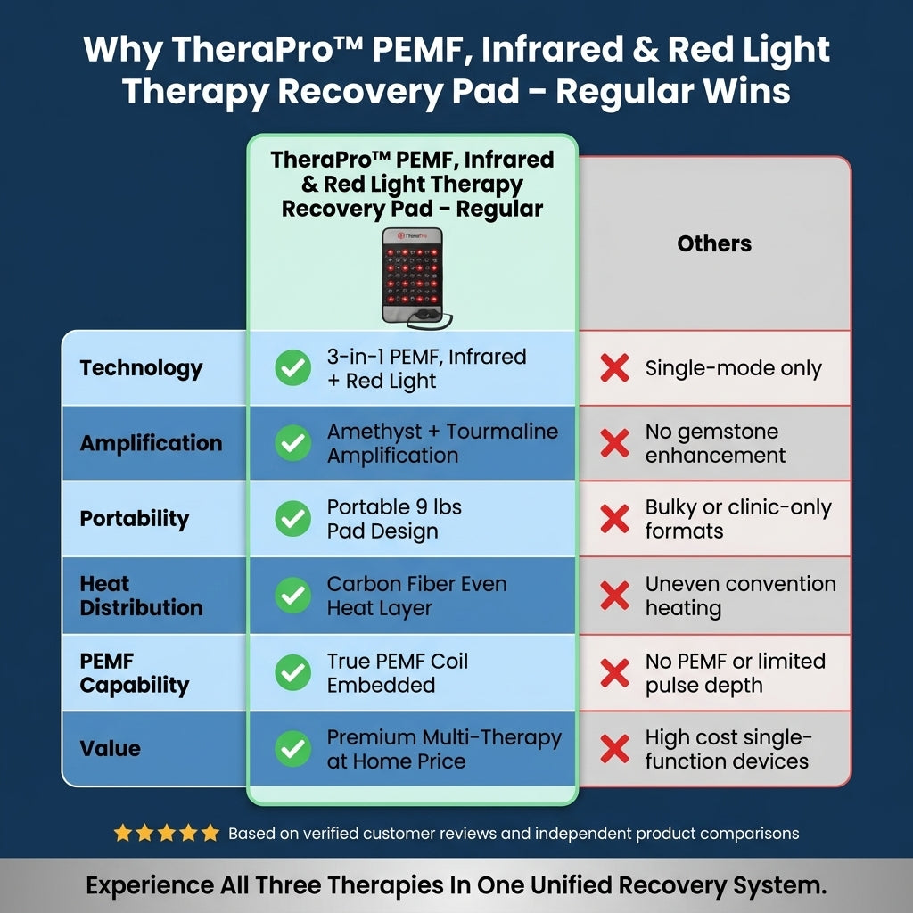 TheraPro™ PEMF, Infrared & Red Light Therapy Recovery Pad – Regular — Comparison
