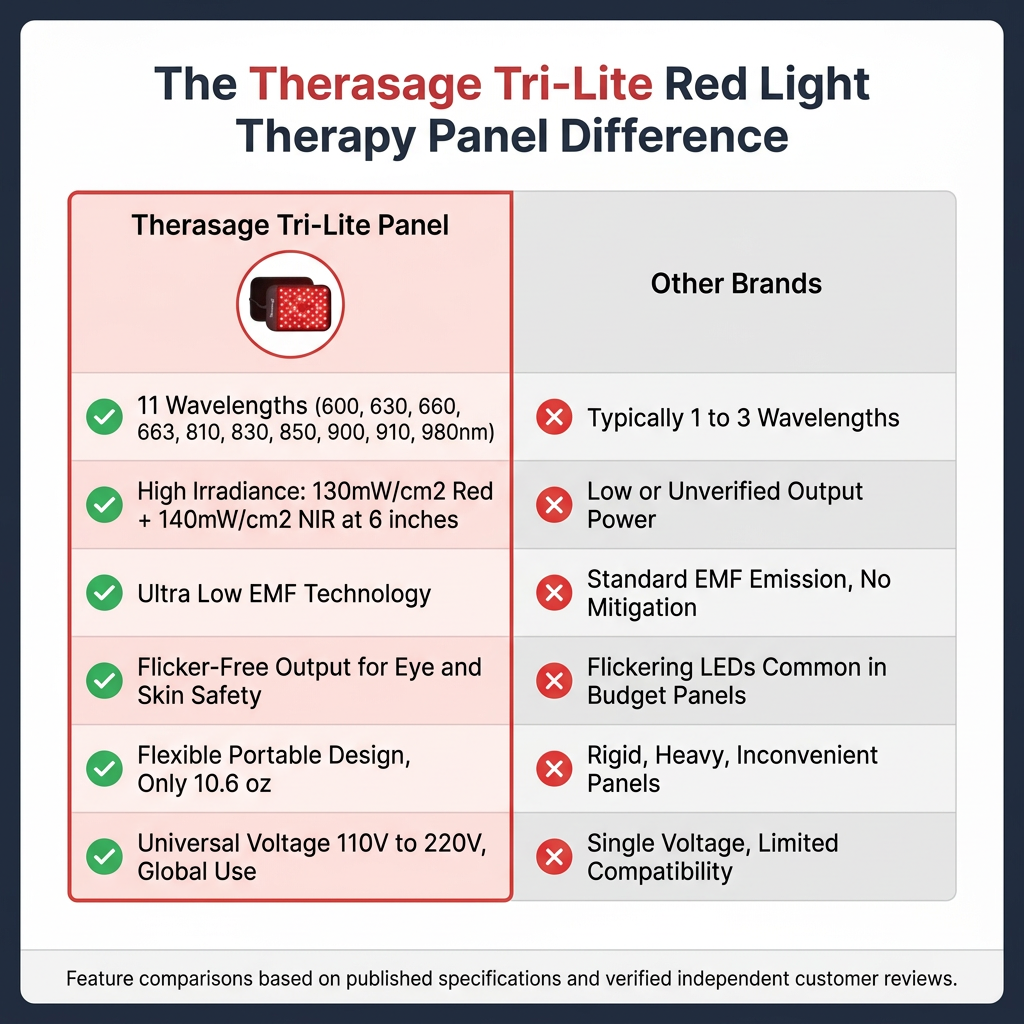 Therasage Tri-Lite™ Red Light Therapy Panel — Comparison