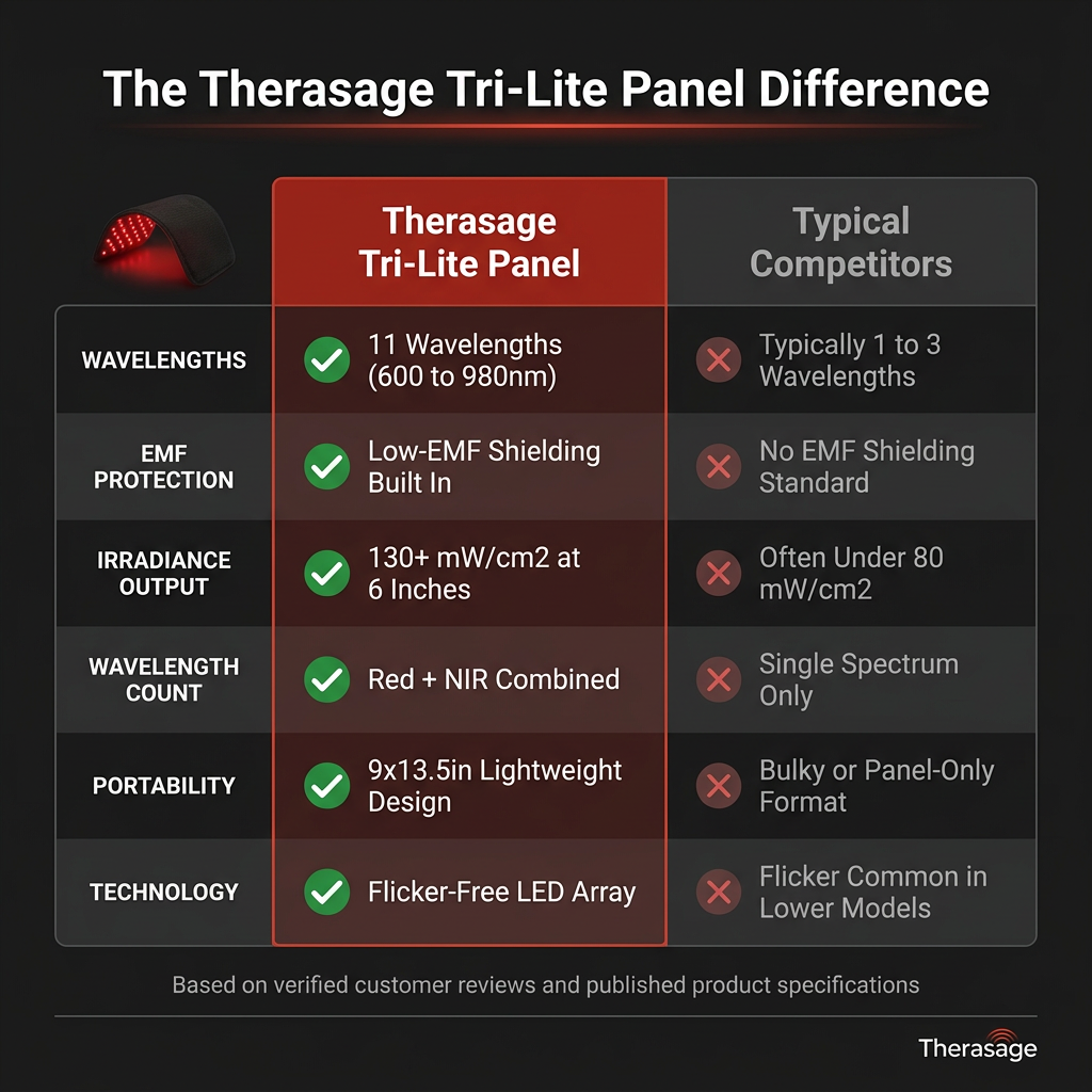 Therasage Tri-Lite™ Red Light Therapy Panel — Comparison