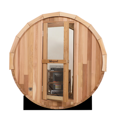 Blisspod Prague 4–6 Person Outdoor Barrel Sauna with Canadian Red Cedar & Glass Back
