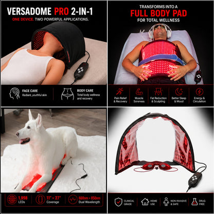 VersaDome Pro 2-in-1 Red Light Therapy Device | Face & Body | 1,998 LEDs