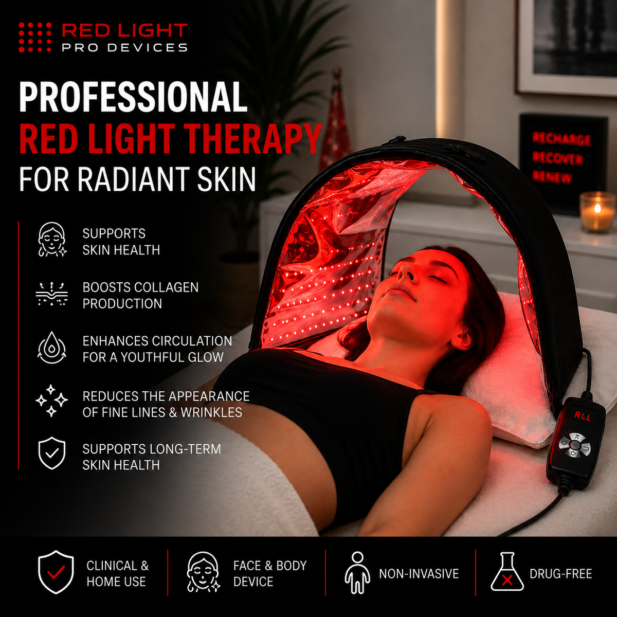 VersaDome Pro 2-in-1 Red Light Therapy Device | Face & Body | 1,998 LEDs