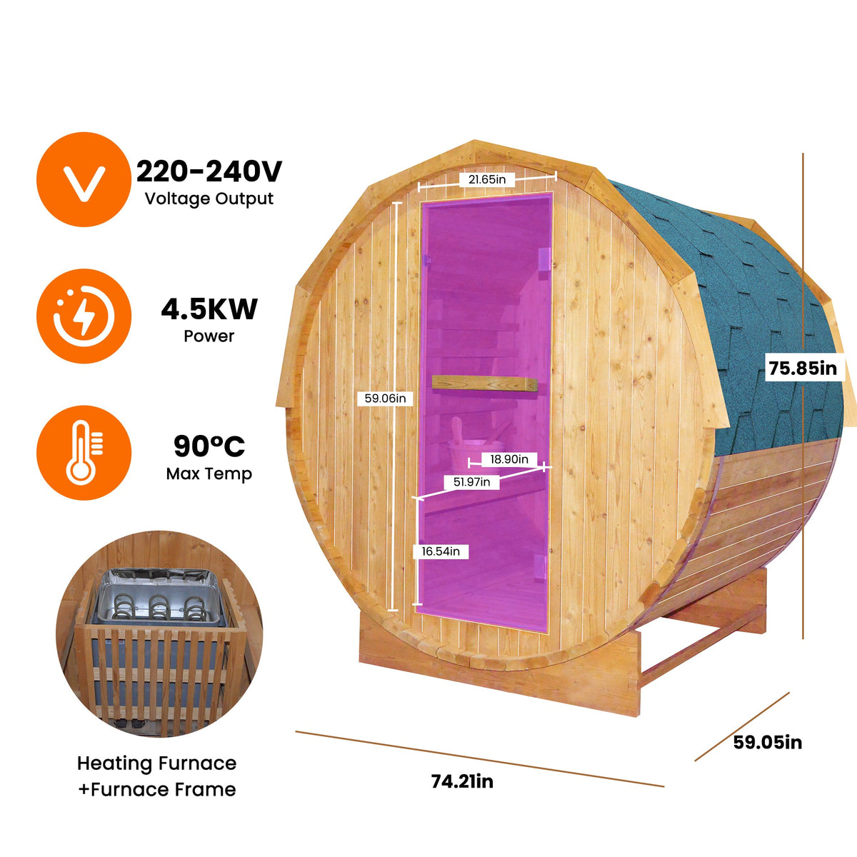 HOSAUNA Outdoor 2-4 Person Premium Barrel Sauna