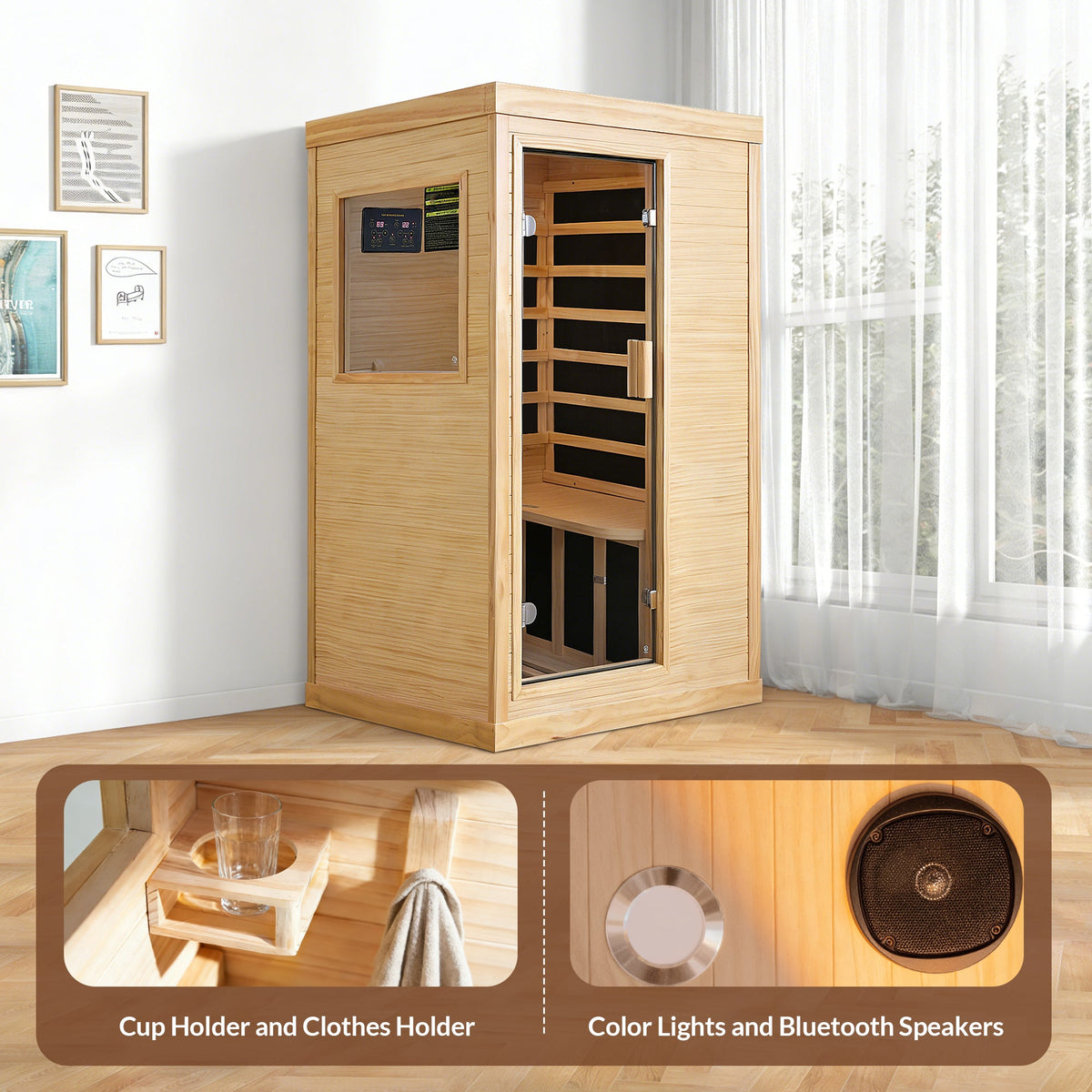 1-Person Chilean Pine Sauna with 7 Heating Plates