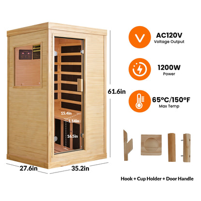 1-Person Chilean Pine Sauna with 7 Heating Plates
