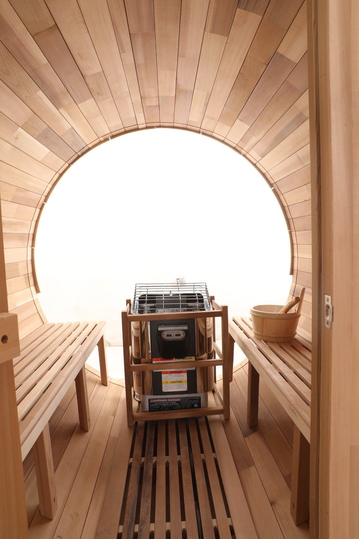 Blisspod Prague 4–6 Person Outdoor Barrel Sauna with Canadian Red Cedar & Glass Back