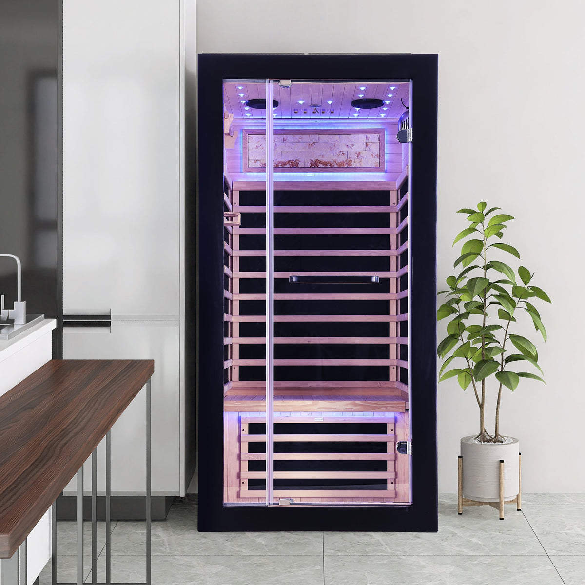 HOSAUNA 1-Person Hemlock Sauna with Starlight Ceiling